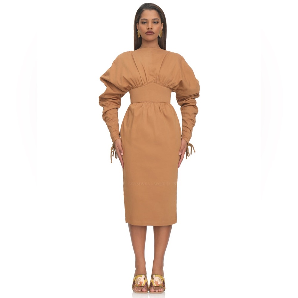 ANDREA IYAMAH Palla Midi Pencil Skirt Dress in Camel Size Small Boho Chic